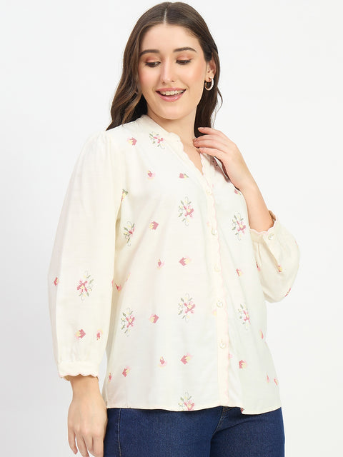 Madame Printed Off White Viscose Tunic Top