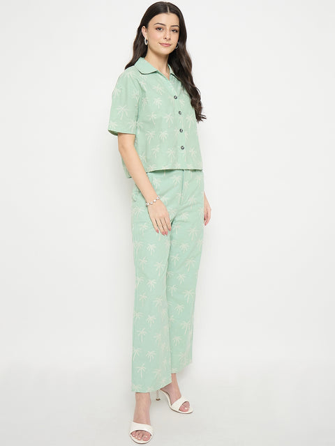 Madame Mint Cotton Co-ord Set with Printed Top