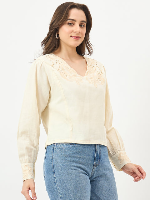 Madame Off-White Embroidered Tunic Top