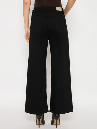 Madame Cotton Blend Wide Leg Black Denim Jeans