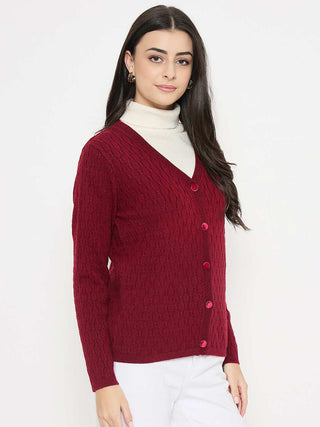 Madame Cable Knit Maroon Cardigan