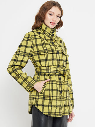 Madame Chequered Stand Collar Yellow Shacket