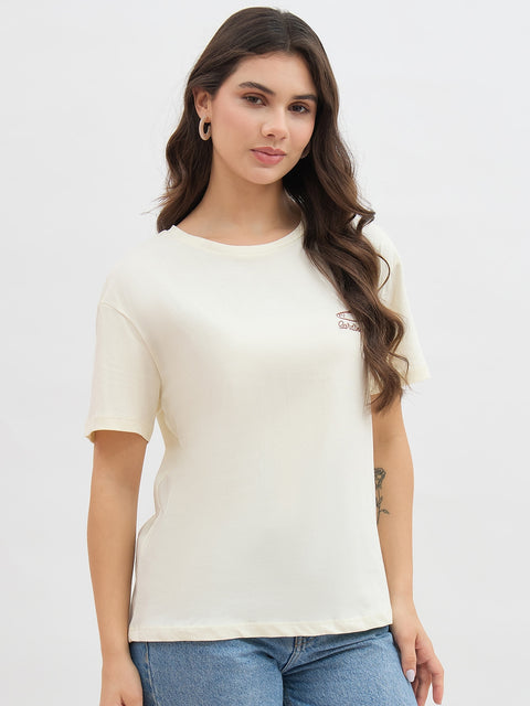 Madame Beige Graphic Print Cotton Half Sleeve T-Shirt