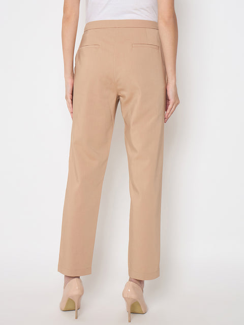 Madame Alex Waist Belt Detail Solid Beige Trousers