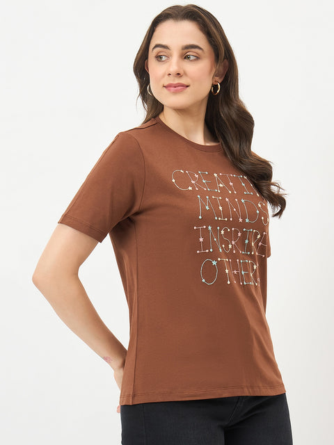 Madame Coffee Cotton Printed Half-Sleeve T-Shirt