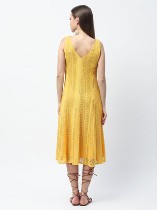 Madame Crochet Knit Mustard Yellow Midi Dress