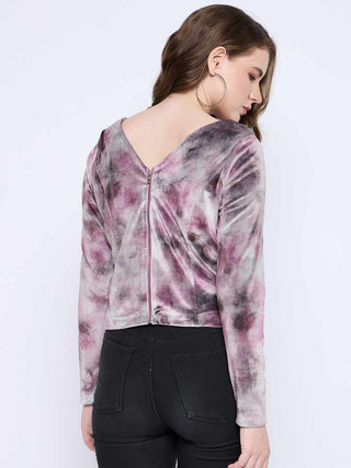 Madame Square Keyhole Neck Abstract Print Plum Top