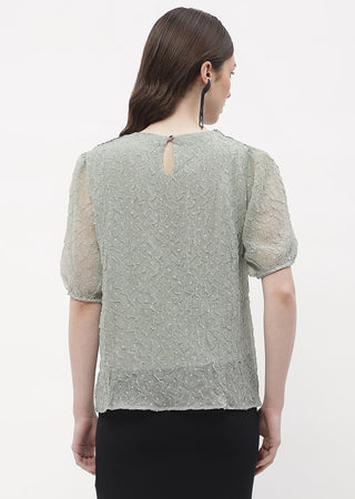 Madame Puff Sleeve Green Crinkled Fabric Top