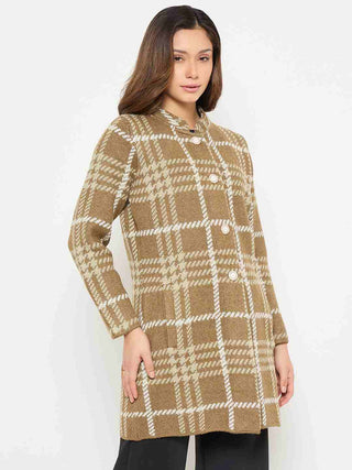 Madame Checkered Long Cardigan with Buttons