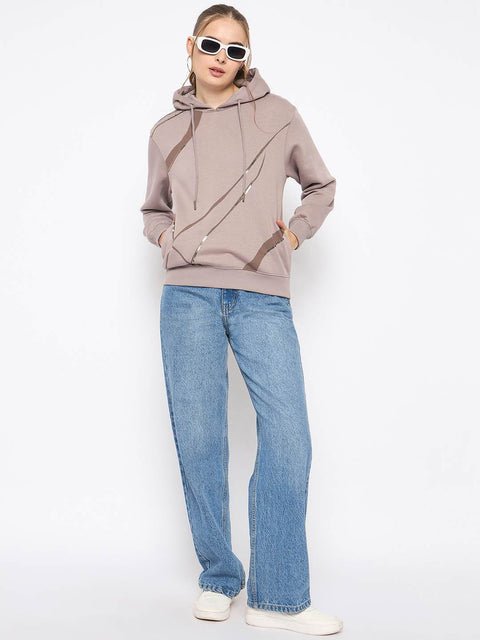 Madame Cotton Blend Printed And Handwork Detailed Brown Sweatshirt