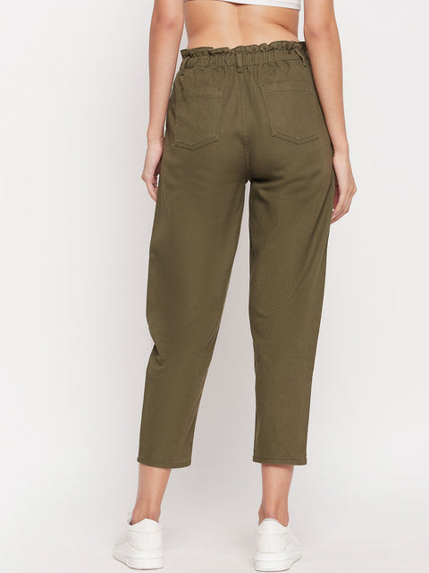 Madame Women Solid Olive Trouser