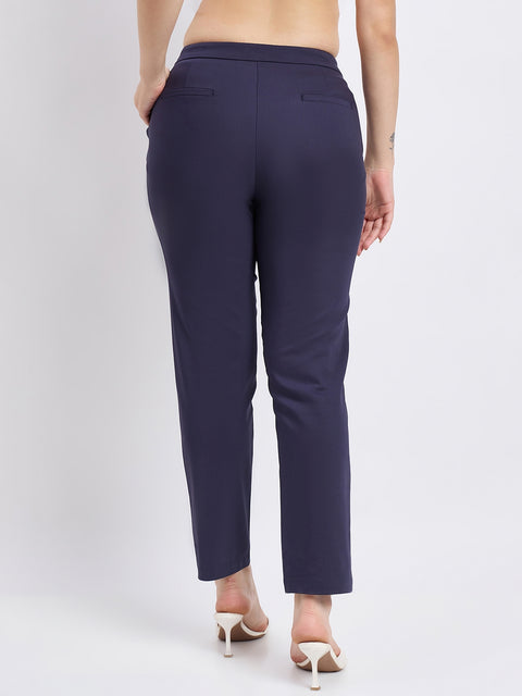 Madame Navy Cotton Blend Trousers