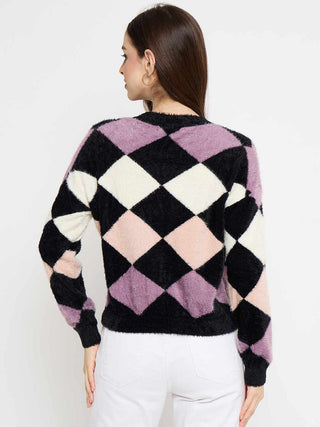 Madame Geometric Print Black Sweater