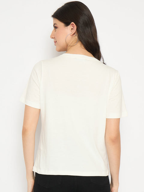 Madame Floral Applique White Cotton T-shirt