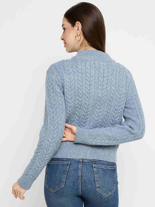 Madame Cable Knit Zip Blue Sweater