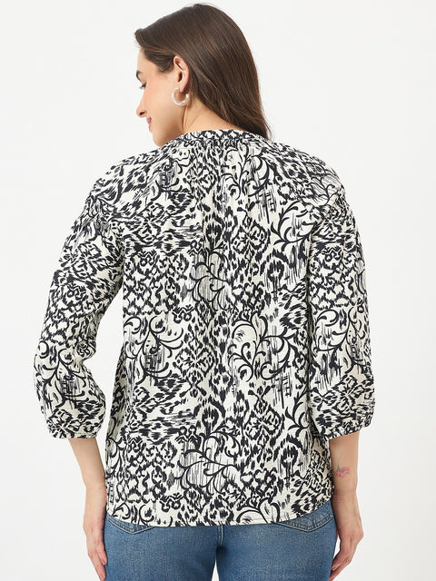Madame Black Rayon-Blend Puff-Sleeve Top