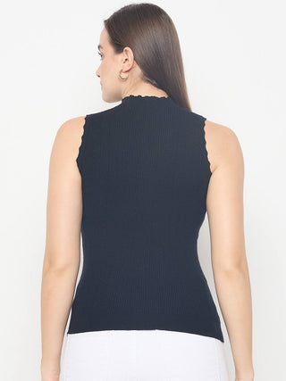 Madame Metallic Fabric Black Sleeveless Sweater