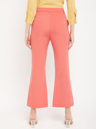 Madame Solid Coral Bootcut Trousers