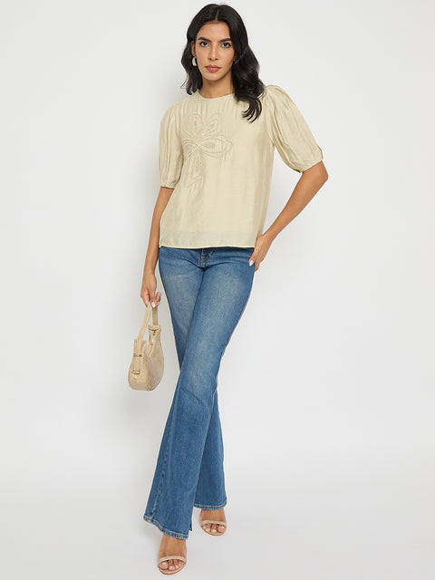 Madame Embellished Rayon Blend Beige Top