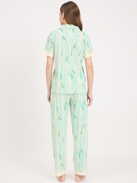mSECRET Mint Printed Cotton Half Sleeve Night Suit