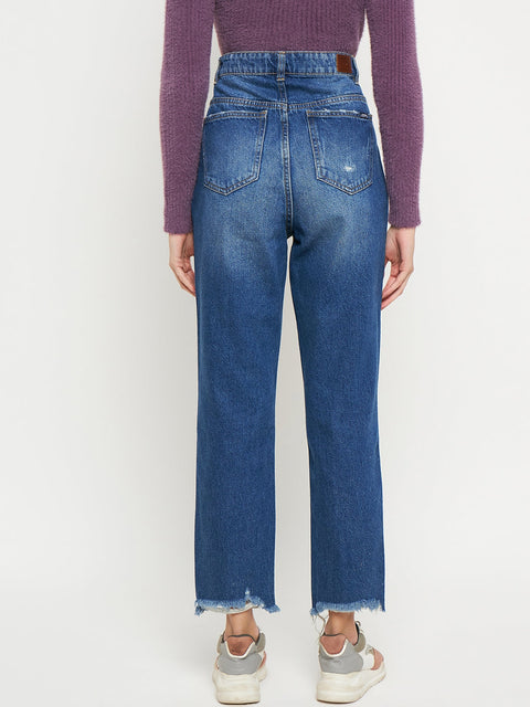 Madame Blue Straight Fit Distressed Jeans