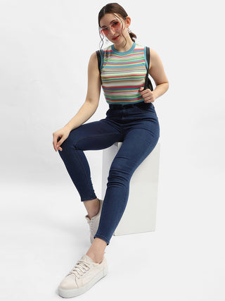 Madame Striped Airforce Blue Tank Top