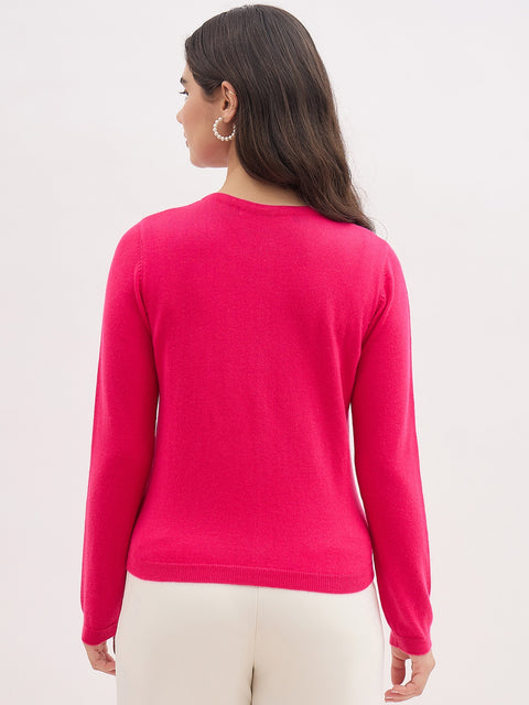 Madame Crew Neck Hot Pink Cardigan