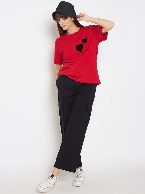 Madame Graphic Print Swarovski Detailed Red T-shirt