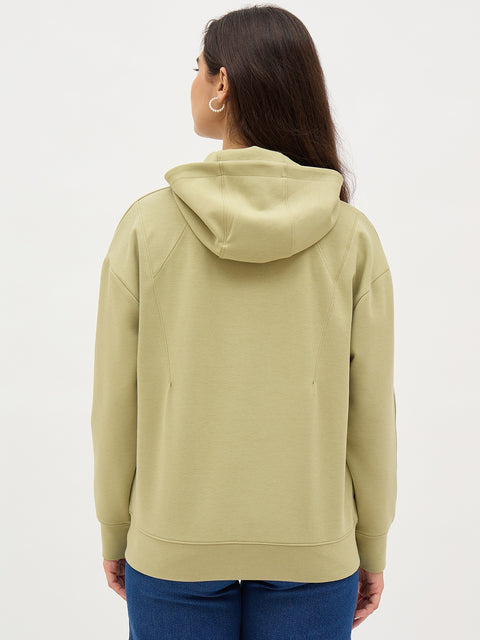 Madame Sea Green Embroidered Zipper Hoodie