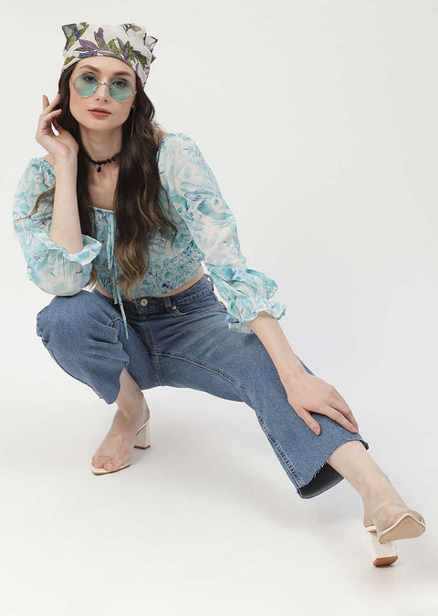 Madame Washed Mid Blue Distressed Hem Jeans