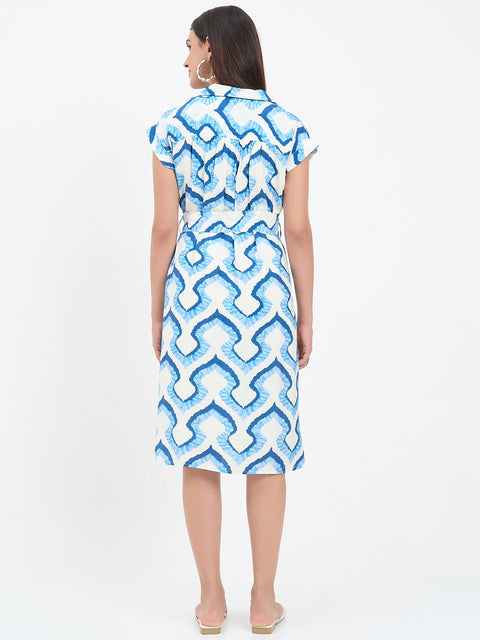 Madame Blue Cotton Printed Shirt Dress