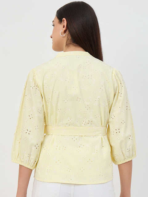 Madame Butter Yellow Belted Cotton Top