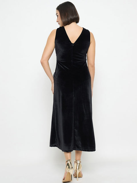 Madame Side Ruched Midi Black Sheath Dress