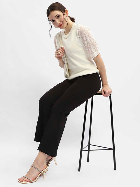 Madame Lace Adorned Beige Embellished Neck Top