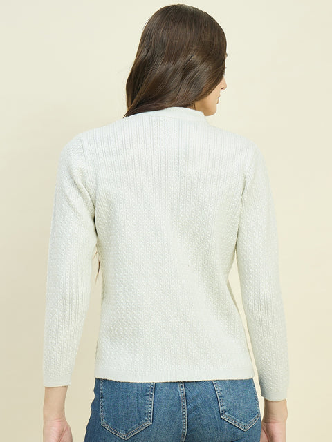 Madame Off White Round Neck Cardigan with Buttons