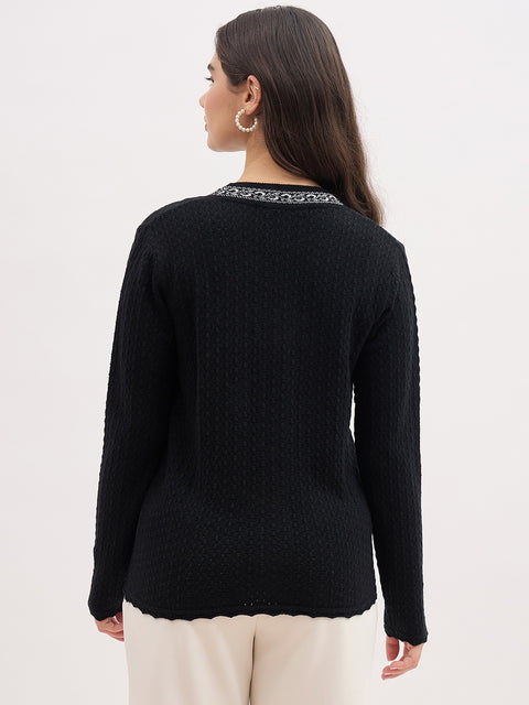 Madame Black Contrast Detail Black Cardigan