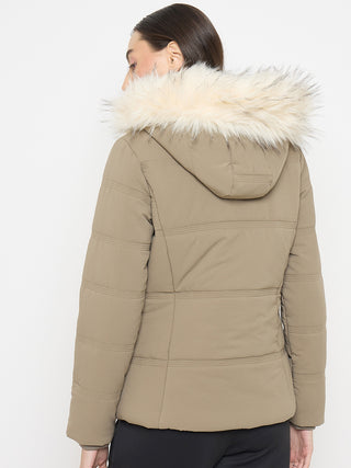 Madame Faux Fur Olive Green Puffer Jacket