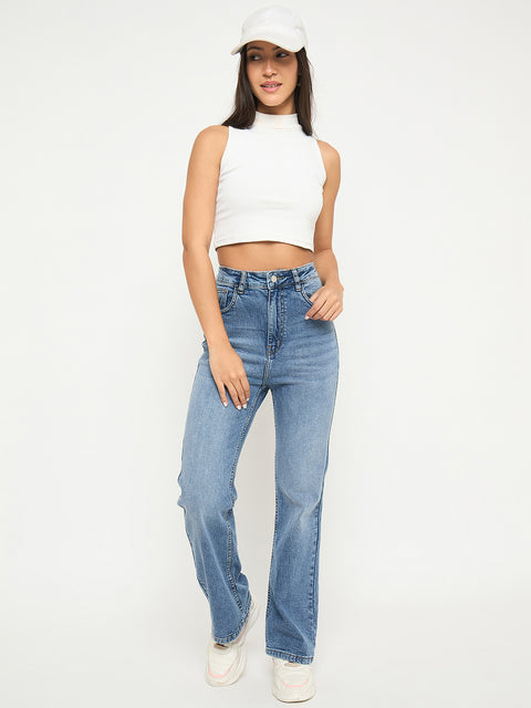 Madame Whiskered Stone Wash Light Blue Jeans