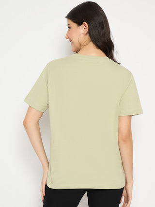 Madame Printed Pear Green Cotton T-shirt