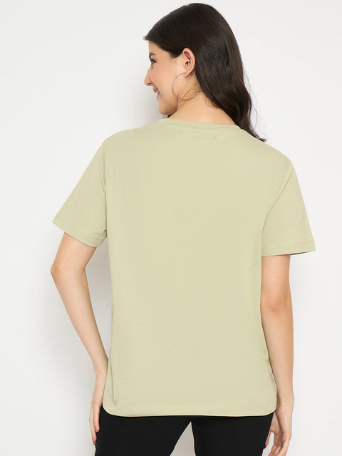 Madame Printed Pear Green Cotton T-shirt