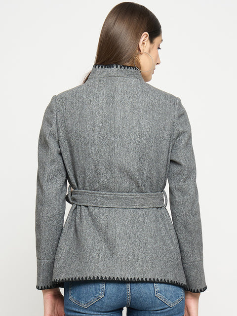 Madame Wrap Style Belted Grey Coat
