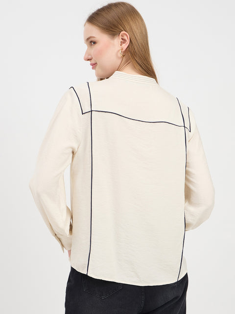 Madame Lace Detail Rayon Blend Beige Top