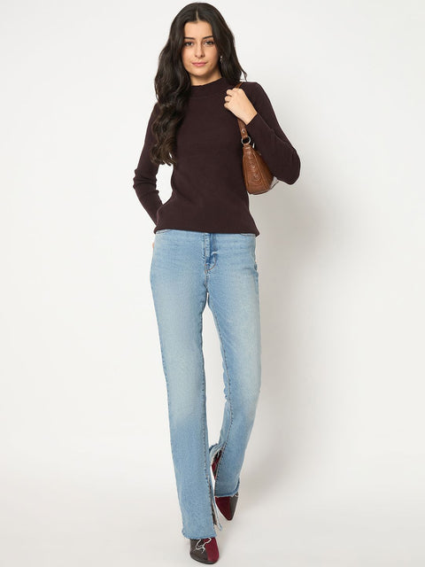 Madame Mock Neck Solid Brown Skeeve