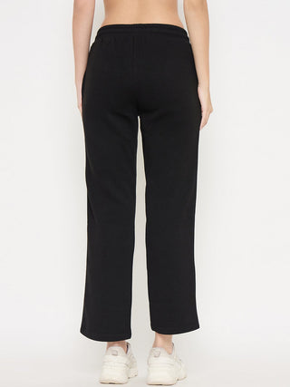 Madame Typography Print Black Cotton Blend Track Bottoms