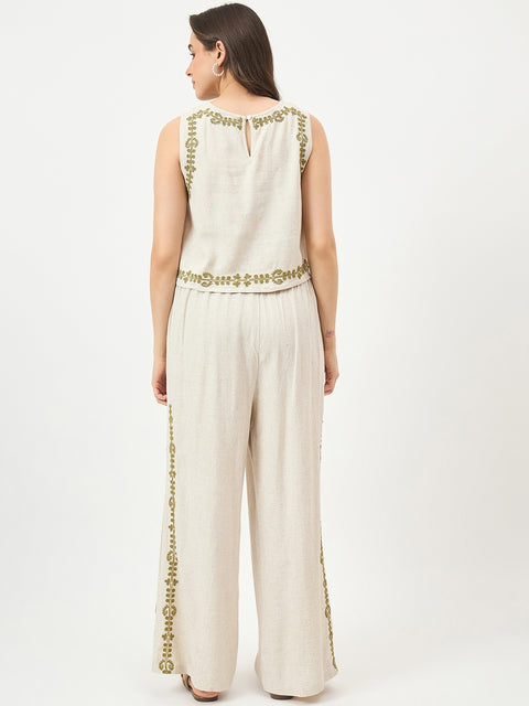 Madame Beige Embroidered Co-ord Set
