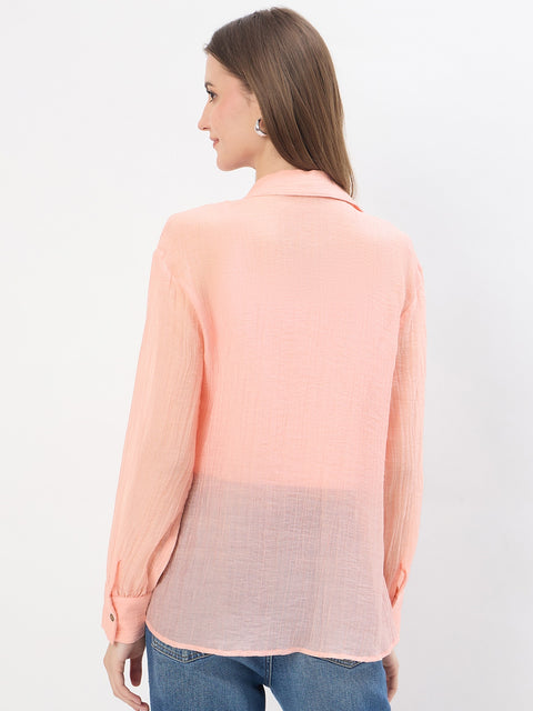 Madame Textured Powder Pink Lyocell Blend Shirt
