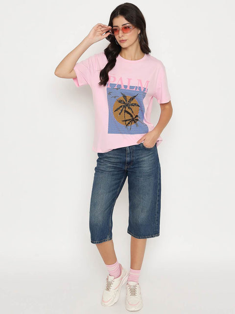 Madame Cotton Graphic Print Pink T-shirt