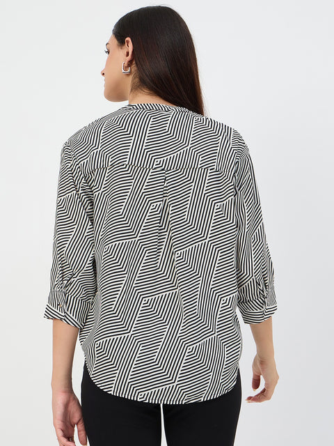 Madame Black V-Neck Printed Cotton Top