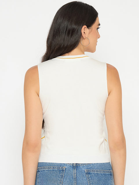 Madame Contrast Trim Yellow Knitted Top