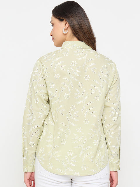 Madame Embroidered Green Cotton Shirt